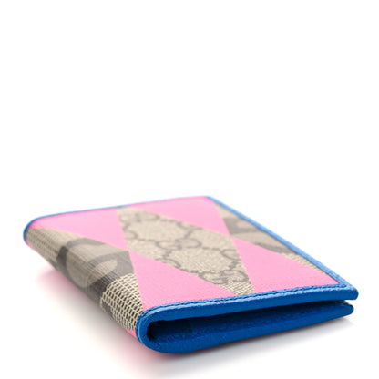 Gucci GG Supreme Monogram Textured Dollar Calfskin Rhombus Print Card Case Beige Ebony Pink 4 of 9