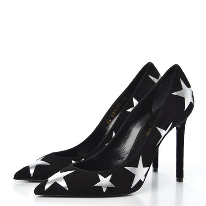 Saint Laurent Kid Scamosciato Anja Star 105 Pumps 38 Black Silver 3 of 9