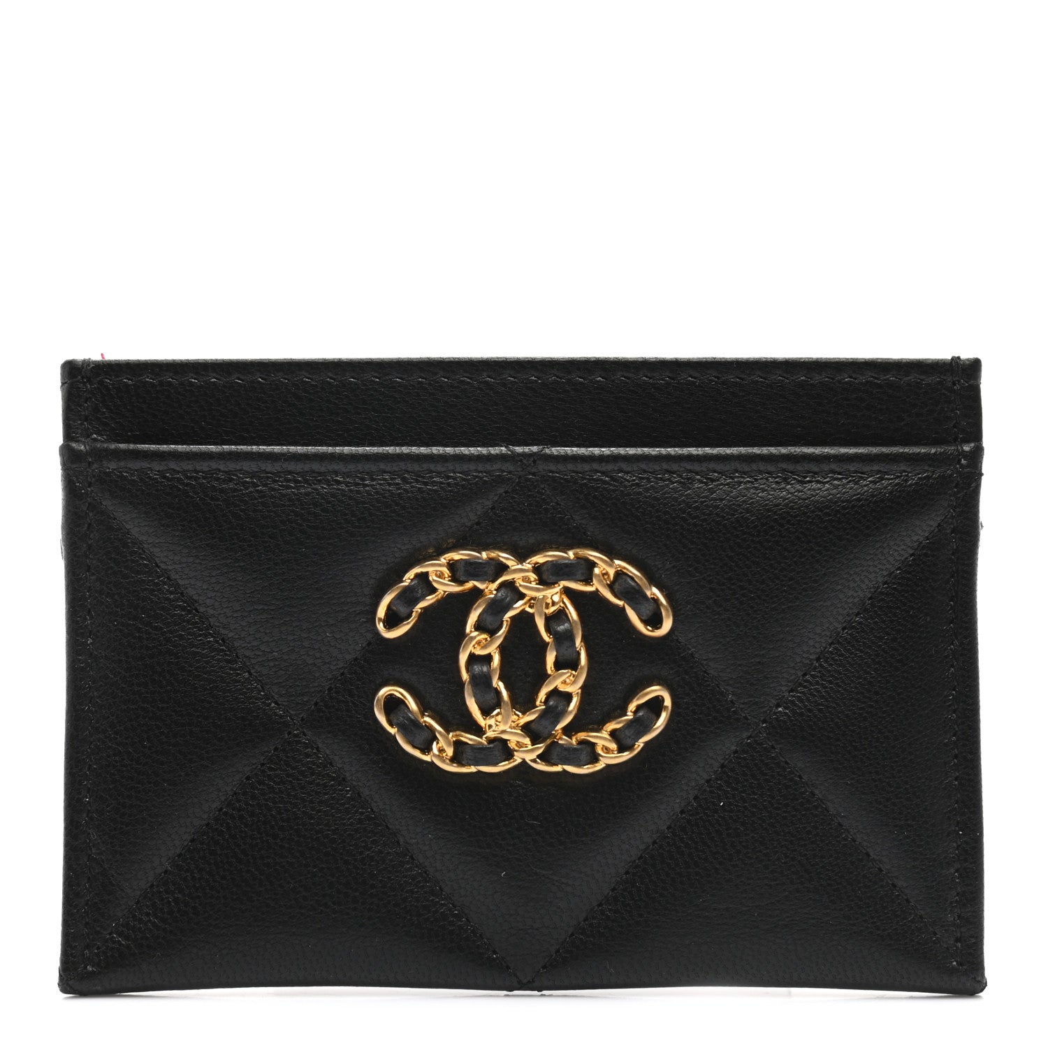 Chanel Shiny Goatskin Quilted Chanel 19 Card Holder Black 1 of 7