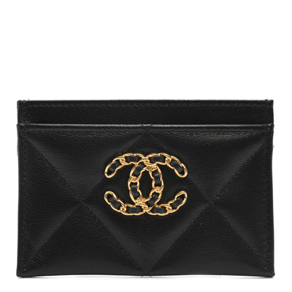 Chanel Shiny Goatskin Quilted Chanel 19 Card Holder Black 1 of 7