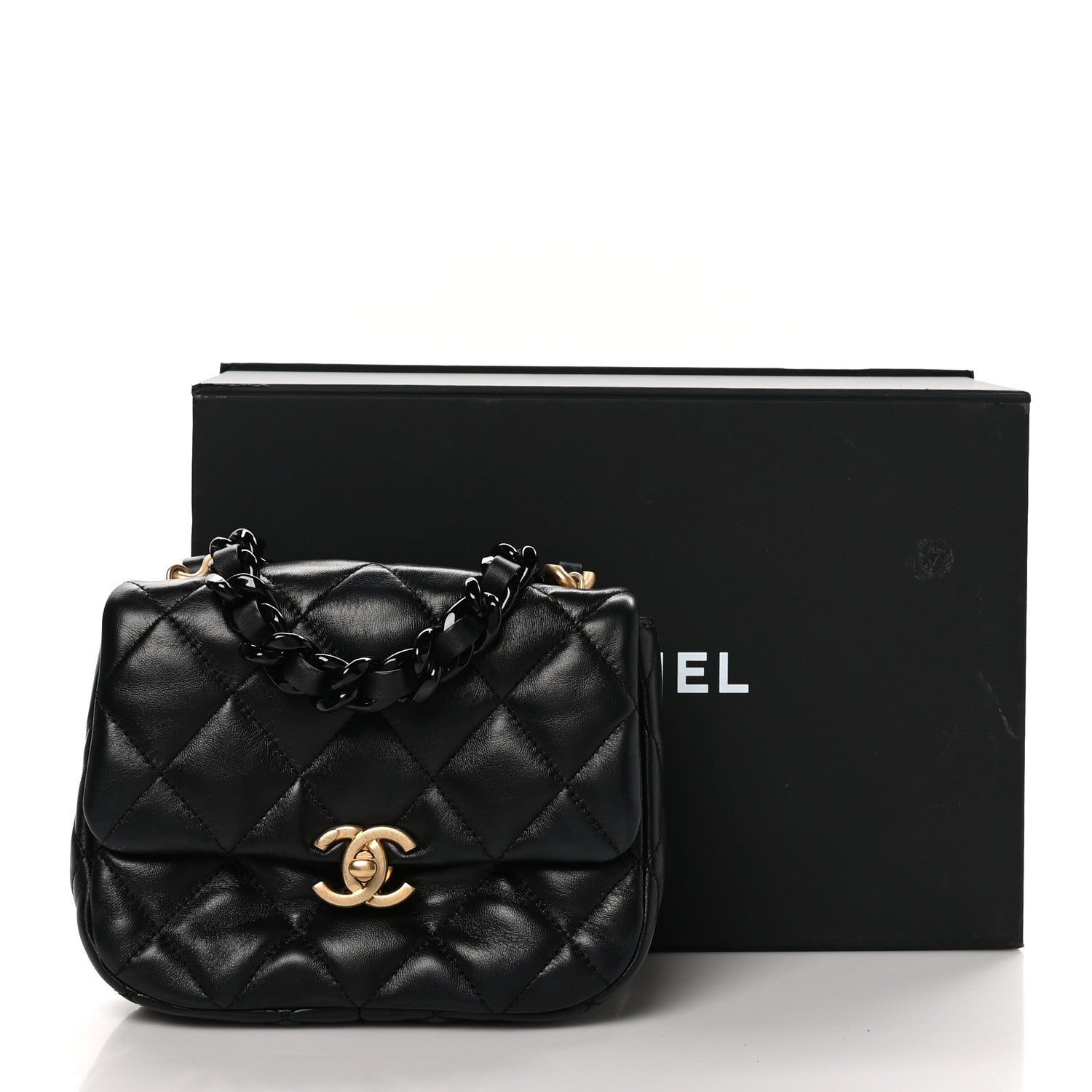 Chanel Lambskin Quilted Mini Lacquered Chain Flap Black 11 of 11