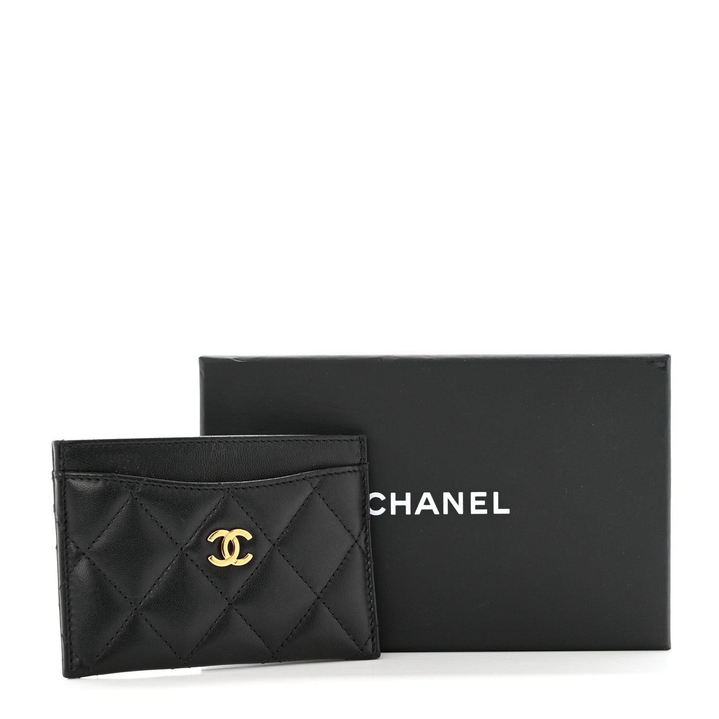 Lambskin Quilted Card Holder Black