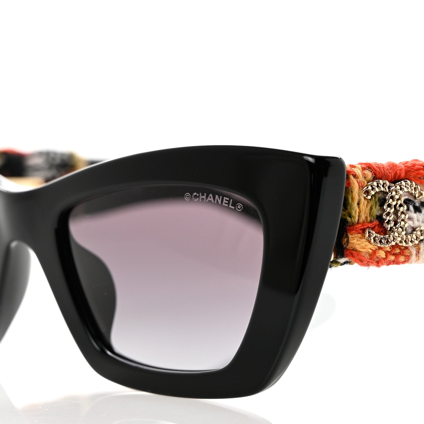Acetate Tweed CC Cat Eye Sunglasses C622 Black Orange