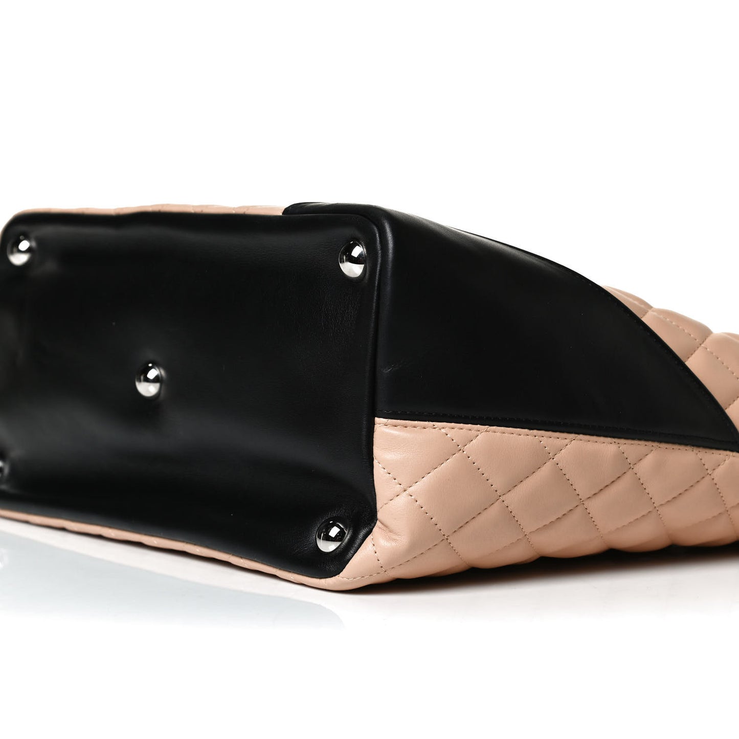 Calfskin Quilted Large Cambon Tote Beige Black