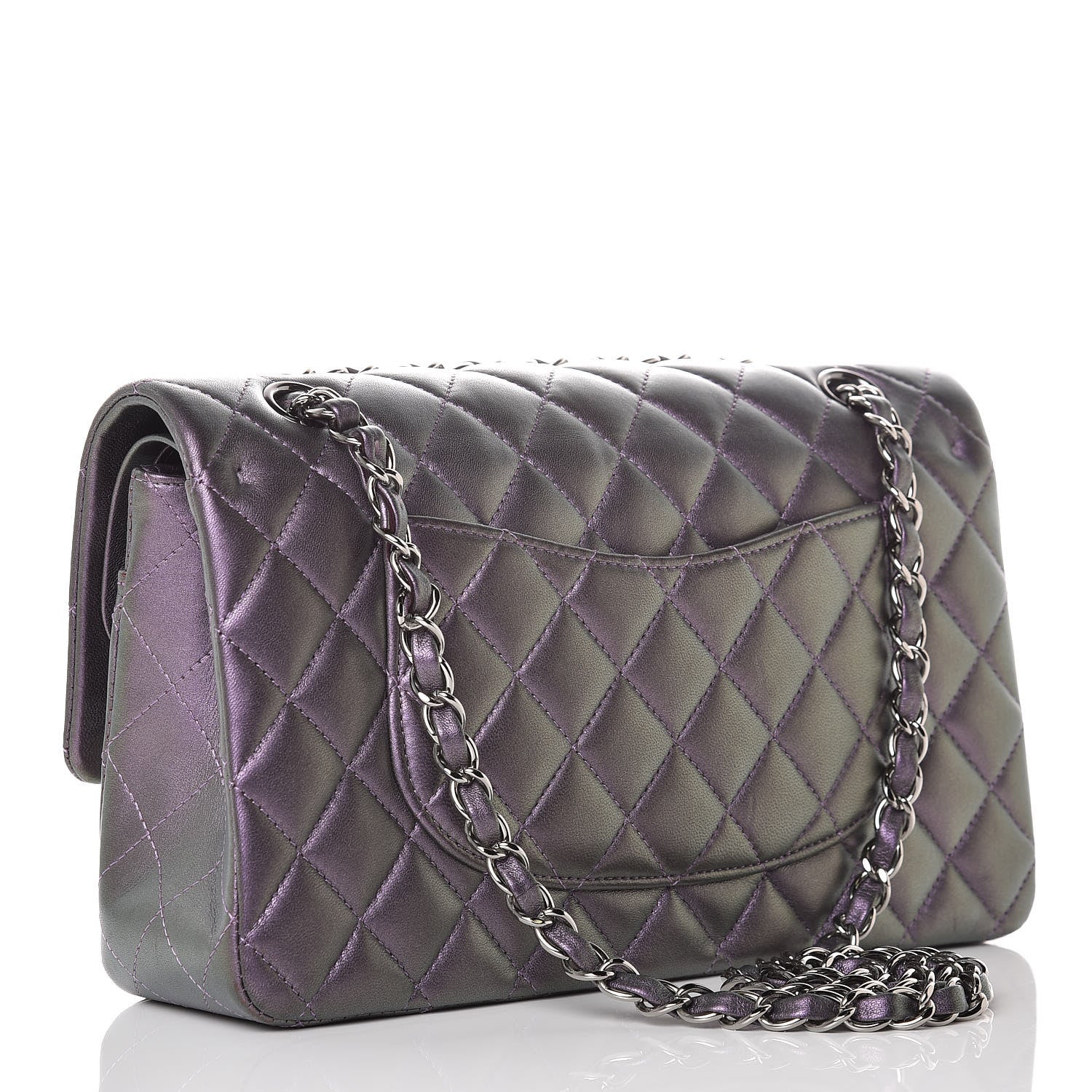 Chanel Iridescent Lambskin Quilted Medium Double Flap Dark Purple 4 of 11