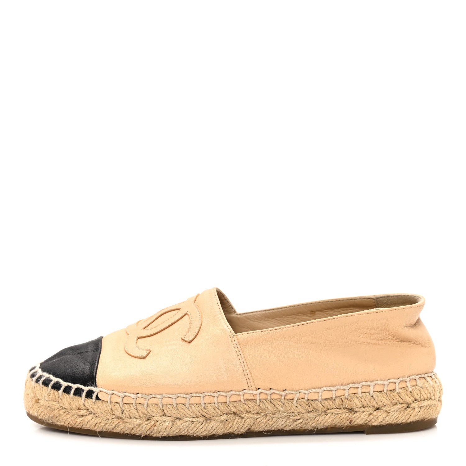 Chanel Lambskin CC Espadrilles 35 Beige Black 1 of 9