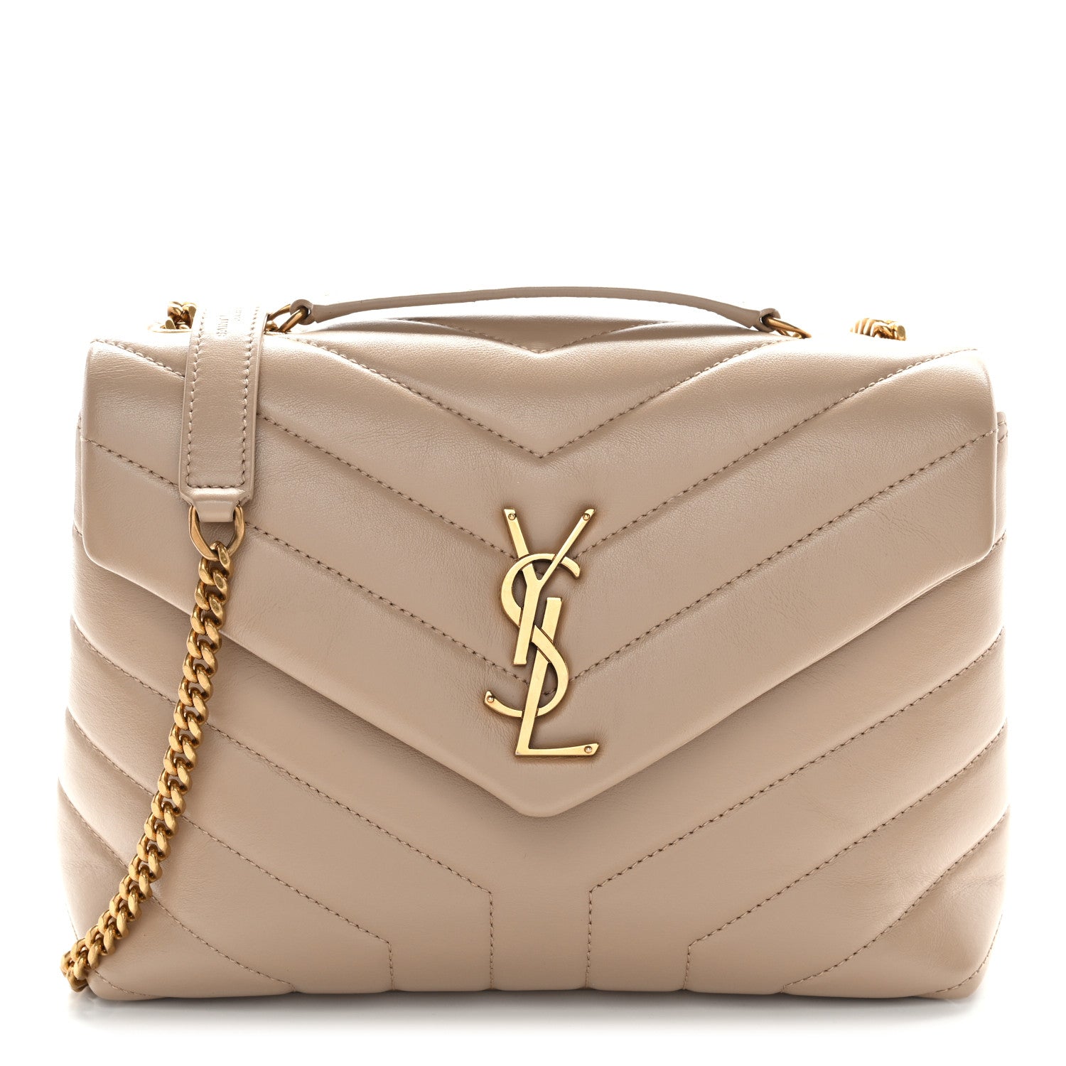 Saint Laurent Calfskin Y Quilted Monogram Small Loulou Chain Satchel Dark Beige 1 of 10