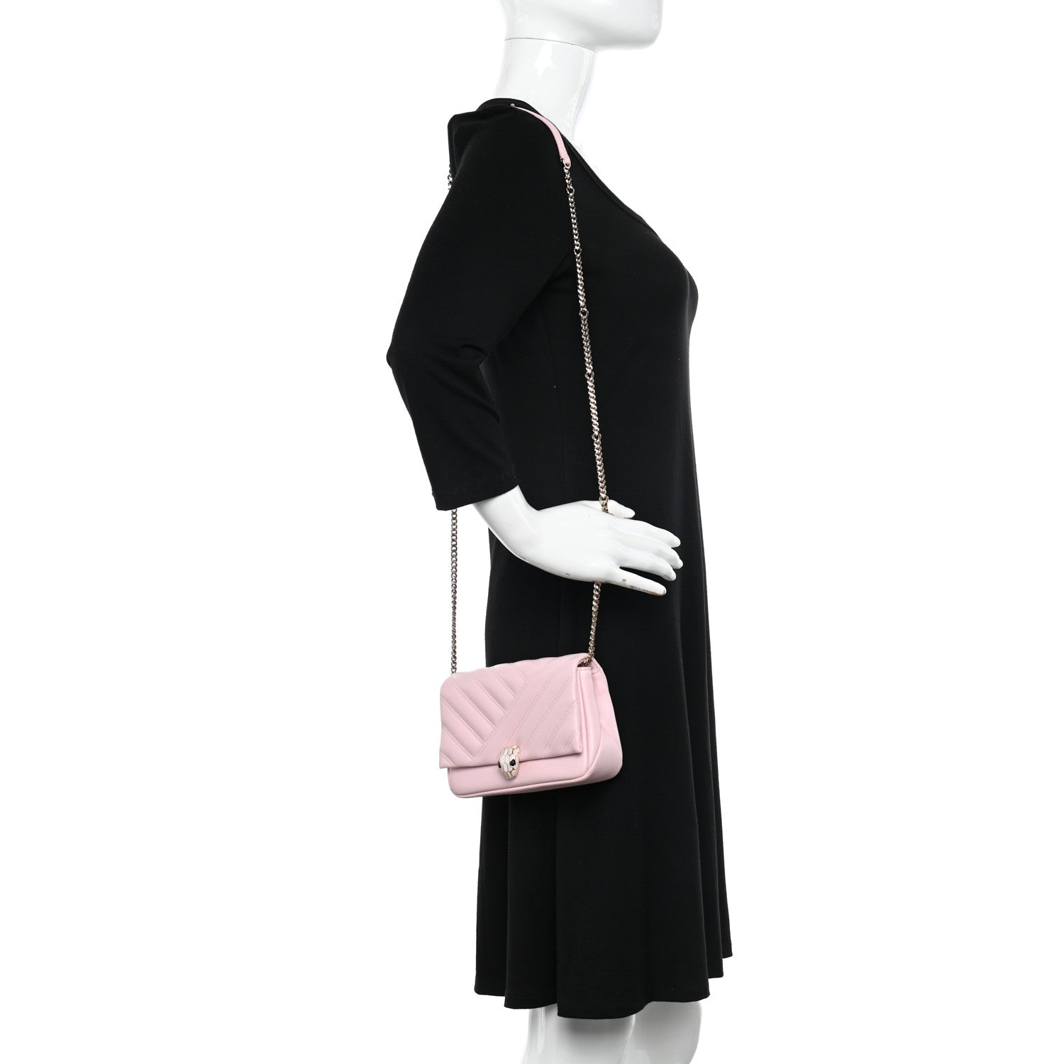 Bulgari Calfskin Matelasse Serpenti Cabochon Shoulder Bag Pink 2 of 11