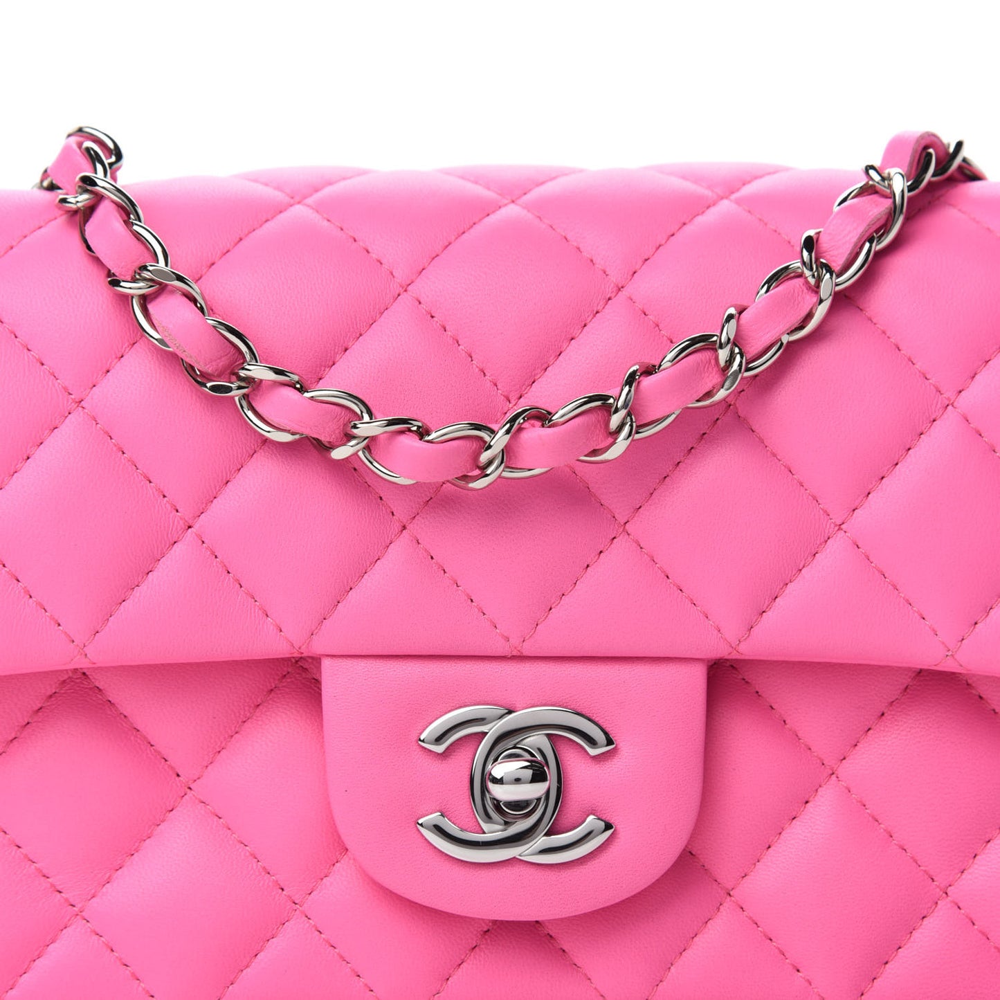 Lambskin Quilted Mini Rectangular Flap Neon Pink