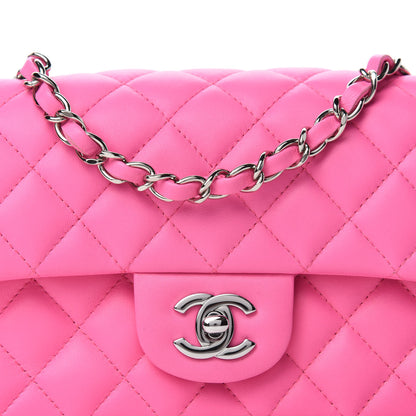 Chanel Lambskin Quilted Mini Rectangular Flap Neon Pink 10 of 11