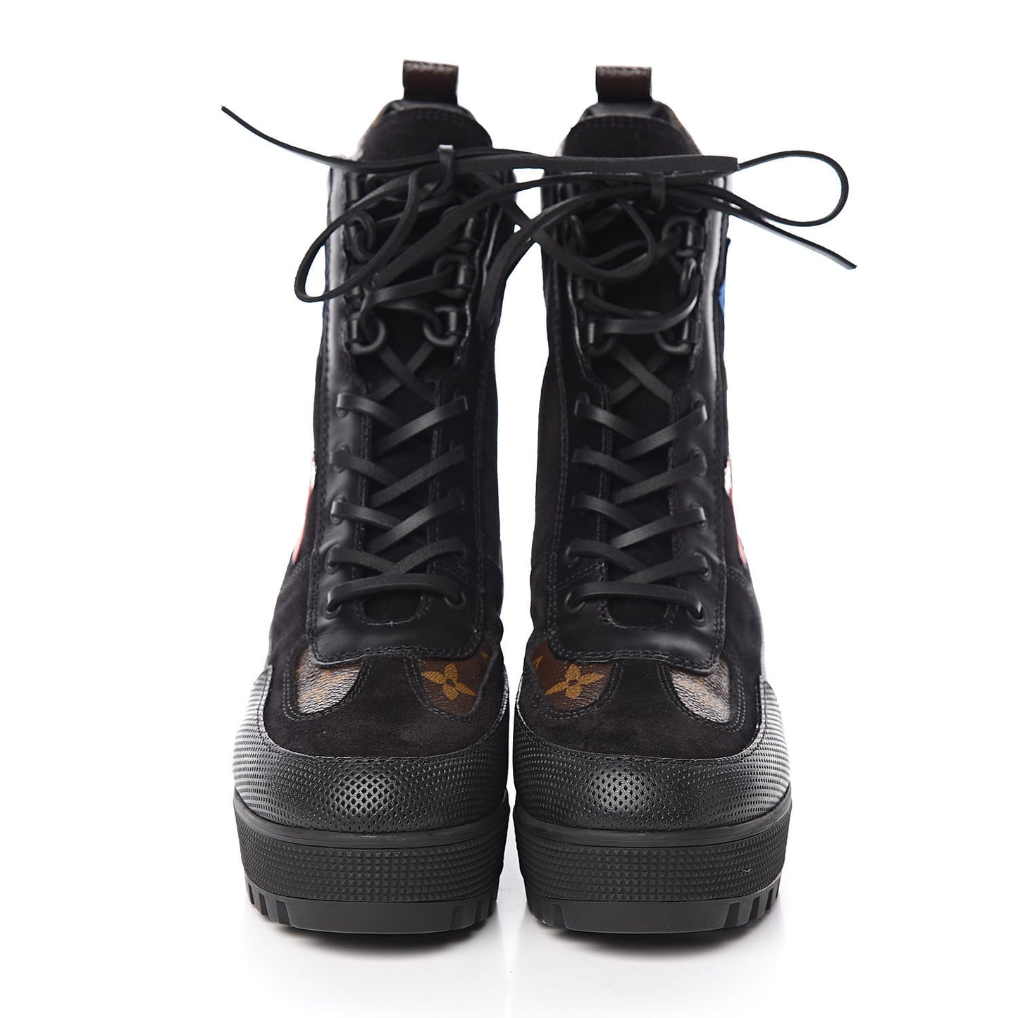 Suede Calfskin Monogram LV Black Heart Laureate Platform Desert Boots 37 Black