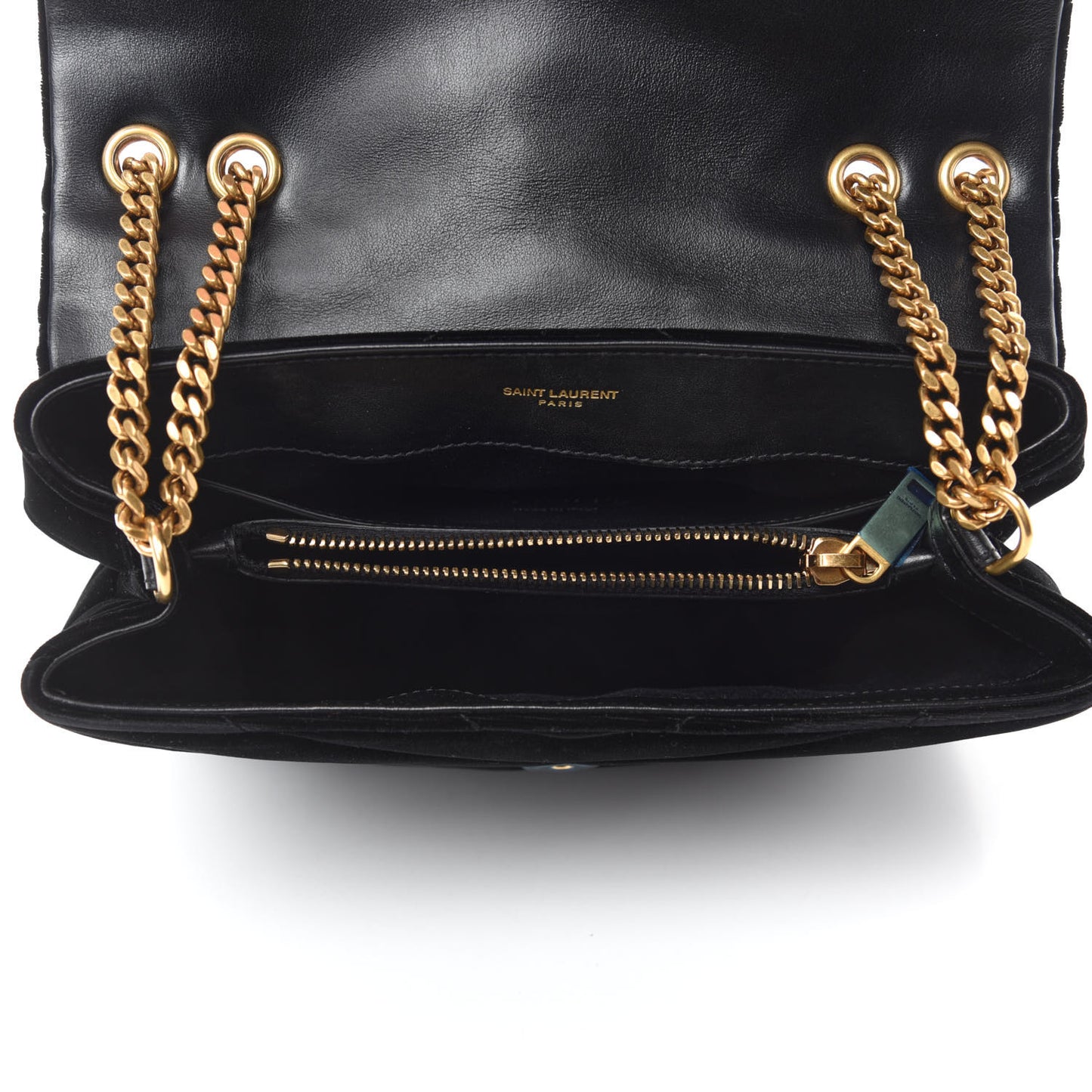 Velvet Y Quilted Monogram Small Loulou Chain Satchel Black