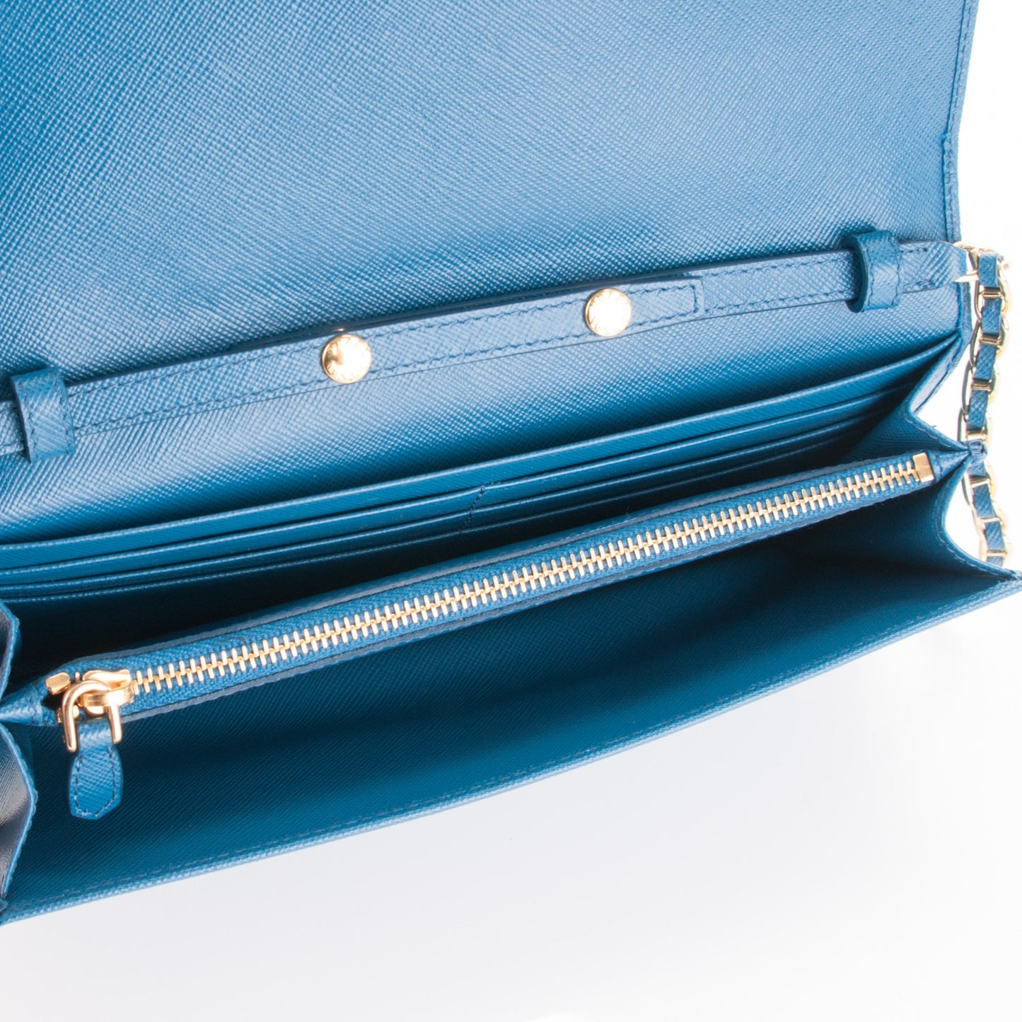 Saffiano Metal Oro Chain Wallet Cobalto