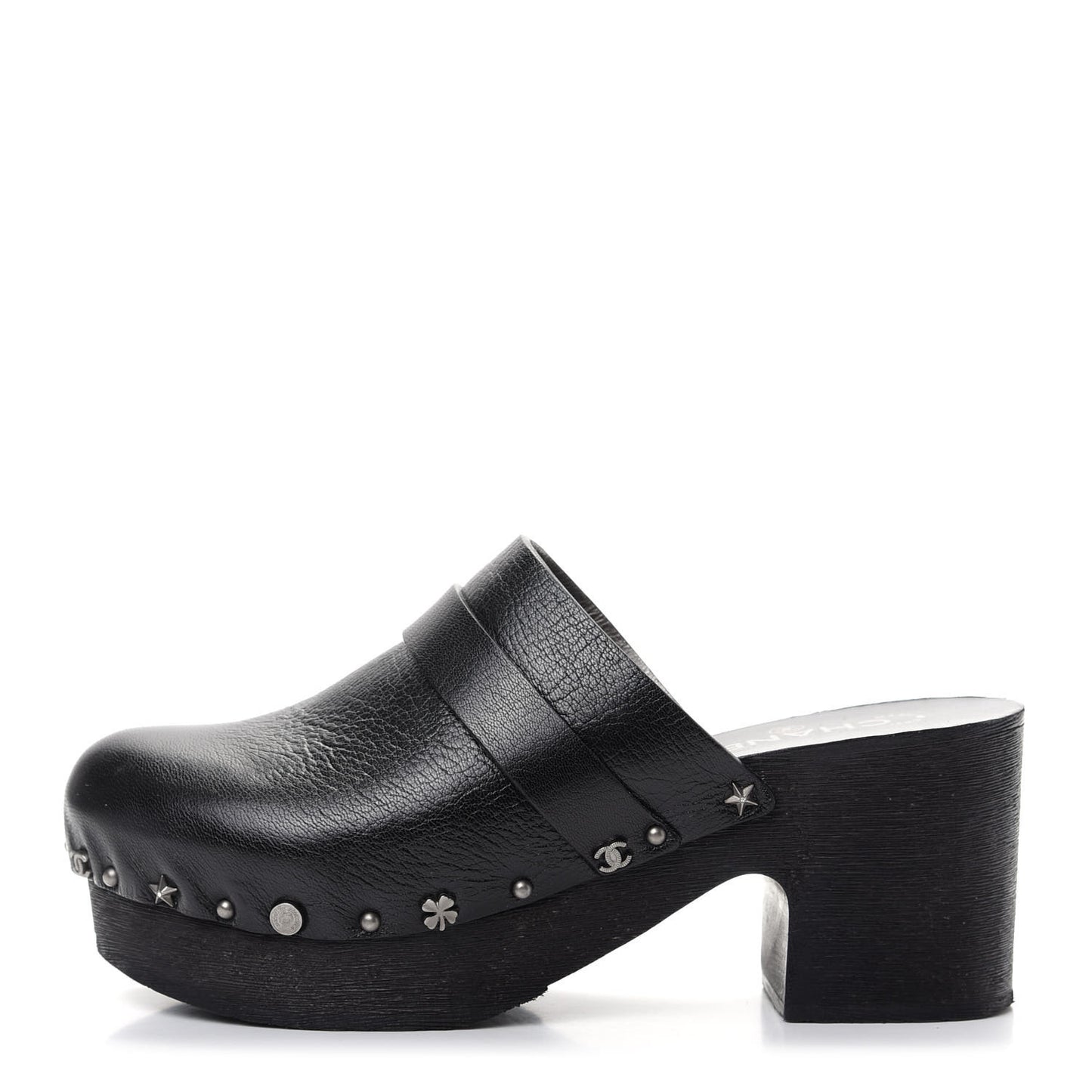 Calfskin CC Lucky Charms Studded Clogs 40 Black