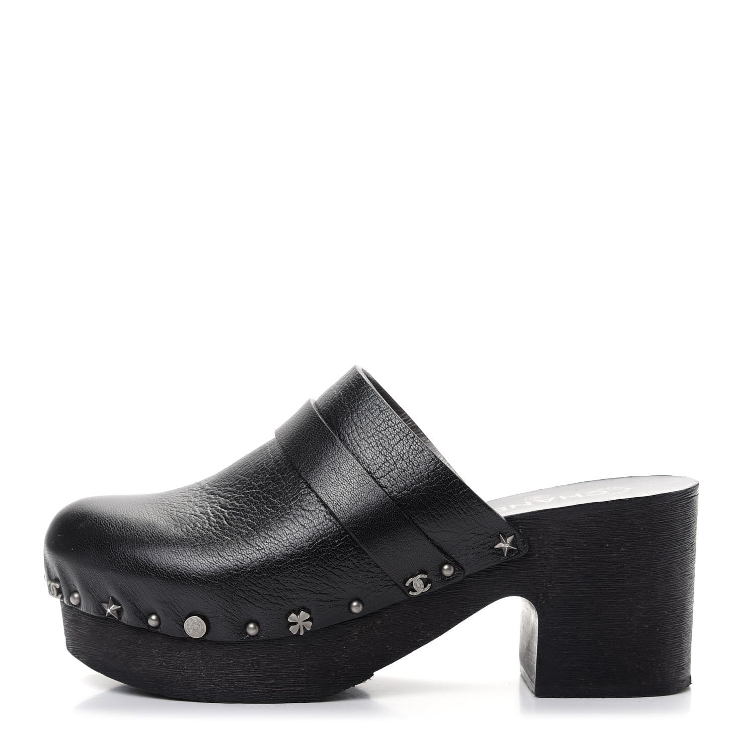 Chanel Calfskin CC Lucky Charms Studded Clogs 40 Black 1 of 10