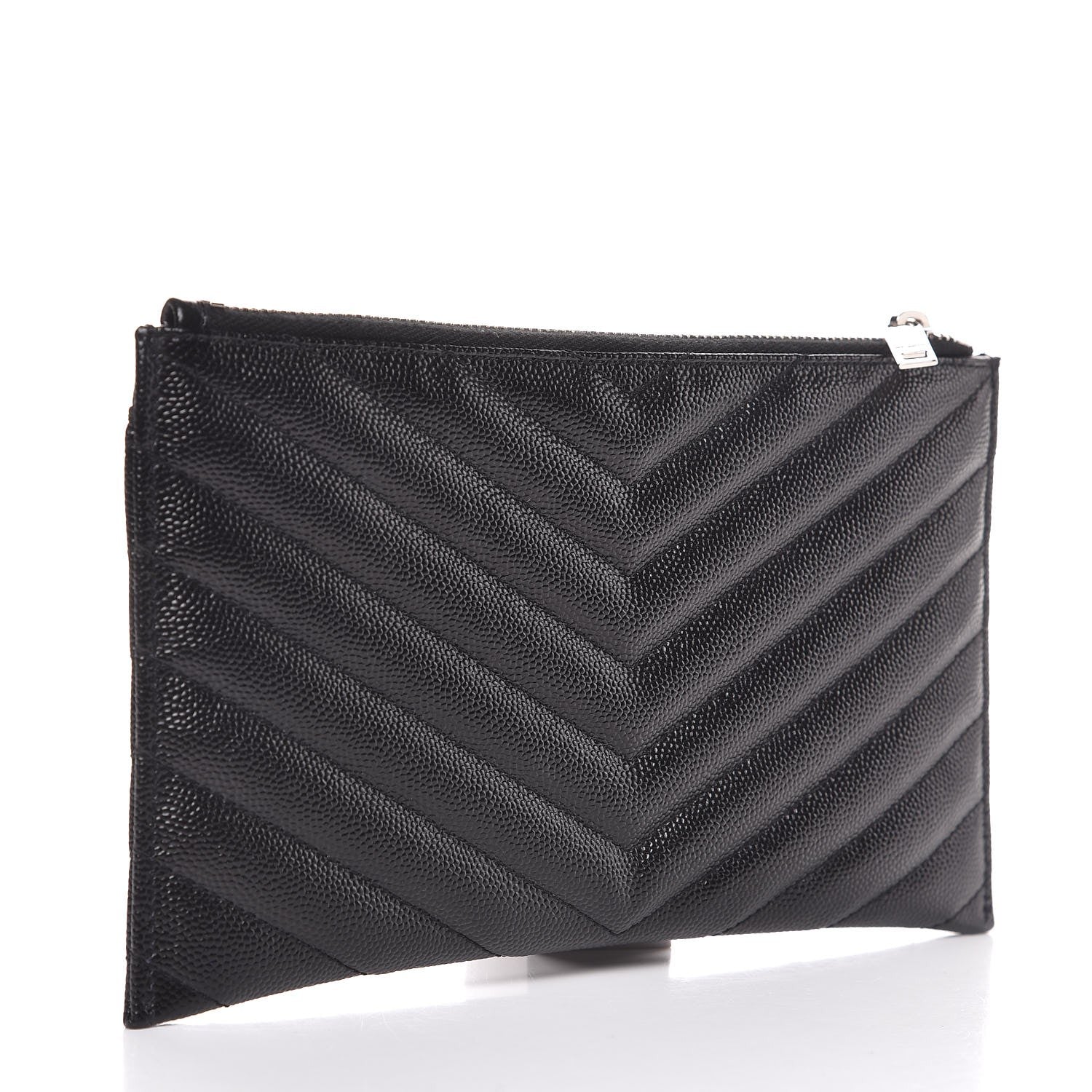 Saint Laurent Grain De Poudre Chevron Monogram Bill Pouch Black 3 of 8