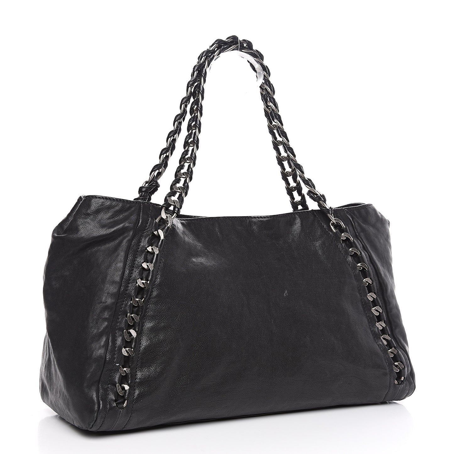 Glazed Calfskin East West Modern Chain Tote Black