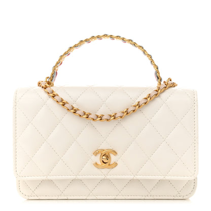 Chanel Shiny Calfskin Quilted Multicolor Top Handle Wallet On Chain WOC White 1 of 13