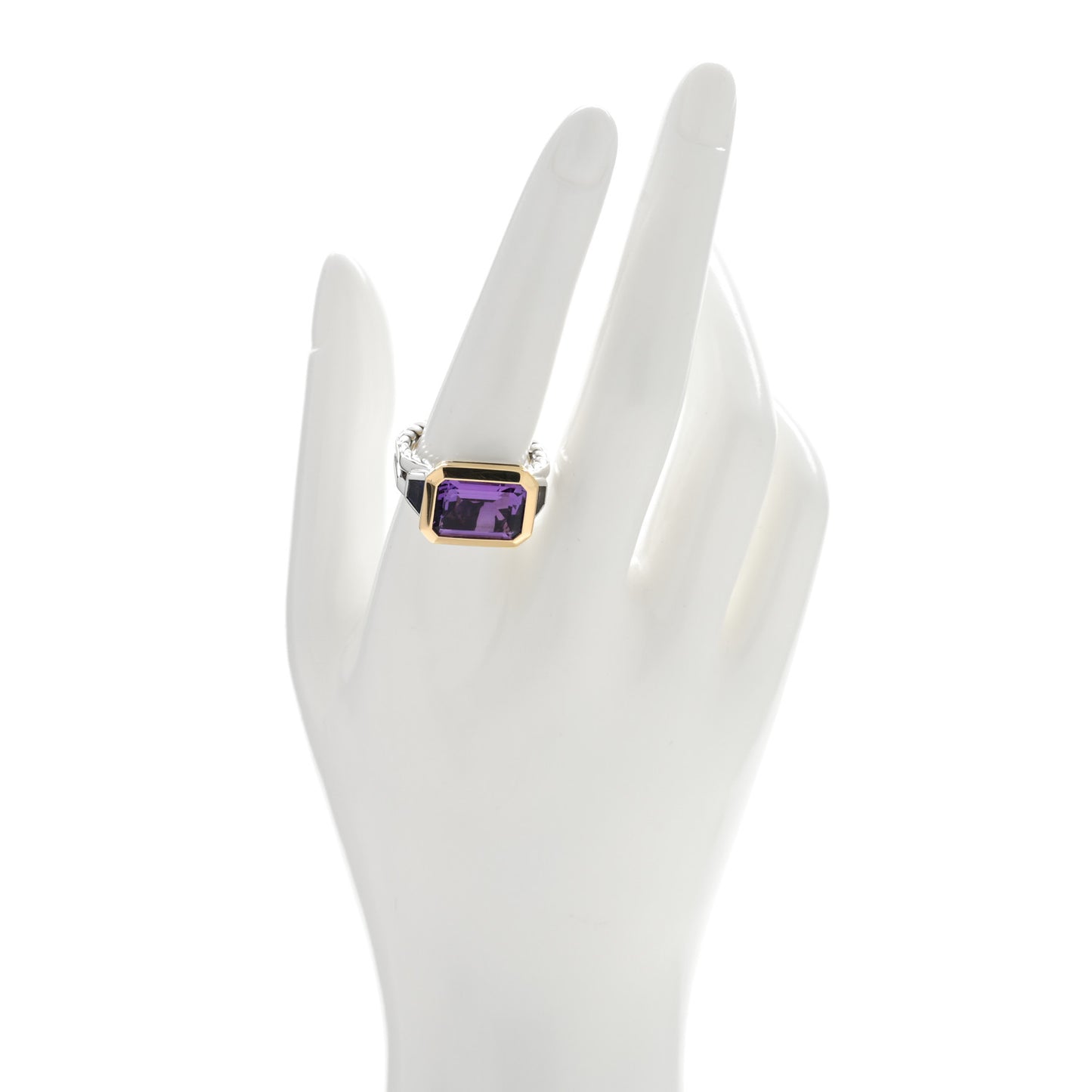 Sterling Silver 18K Yellow Gold Amethyst Iolite Three Stone Novella Ring 60 9