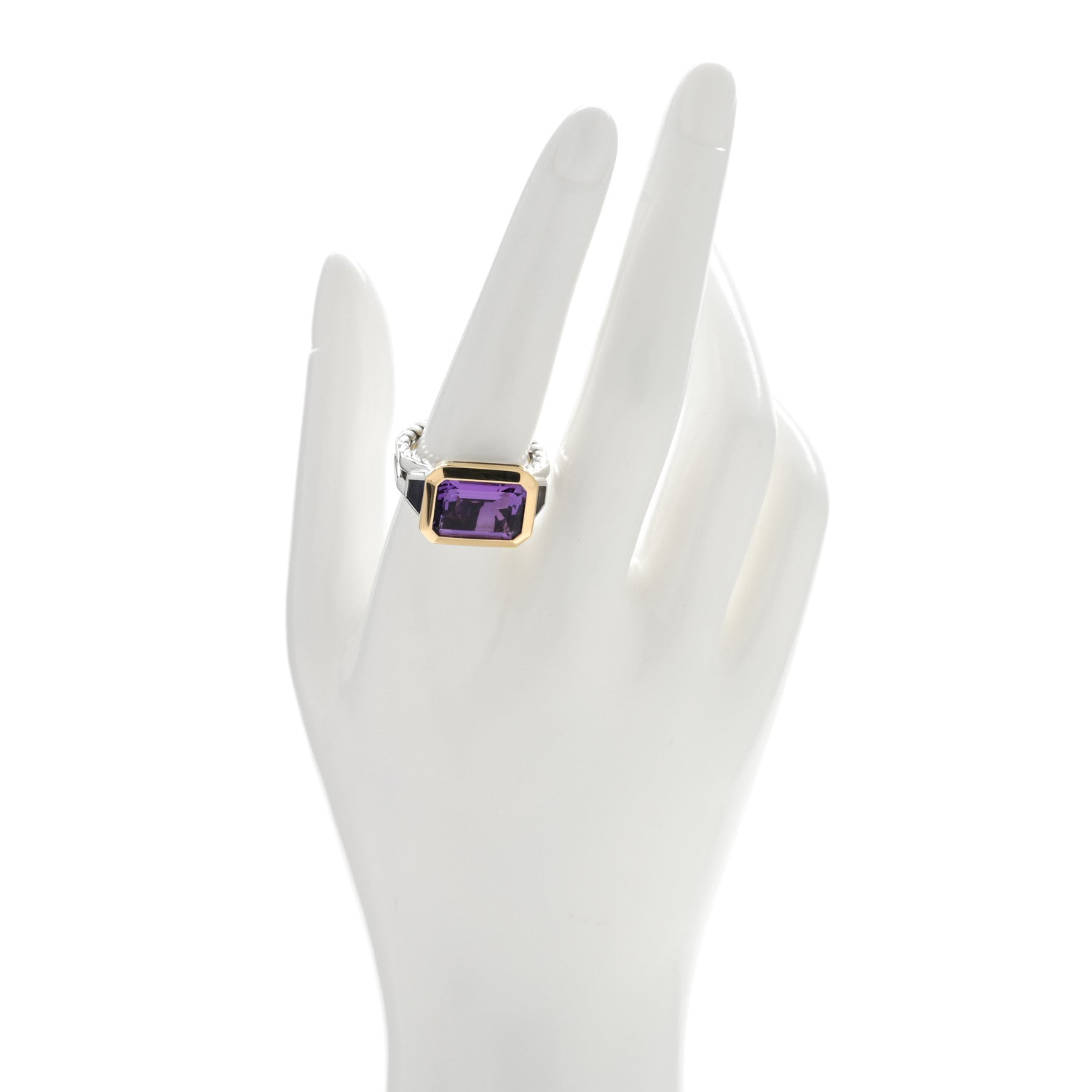 David Yurman Sterling Silver 18K Yellow Gold Amethyst Iolite Three Stone Novella Ring 60 9 2 of 6