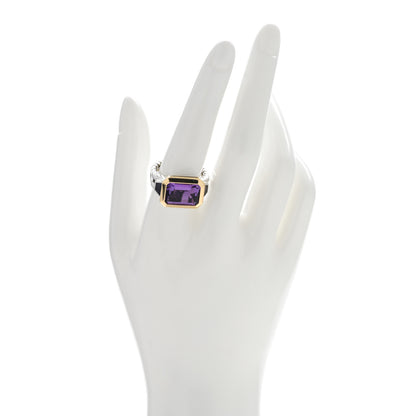 David Yurman Sterling Silver 18K Yellow Gold Amethyst Iolite Three Stone Novella Ring 60 9 2 of 6
