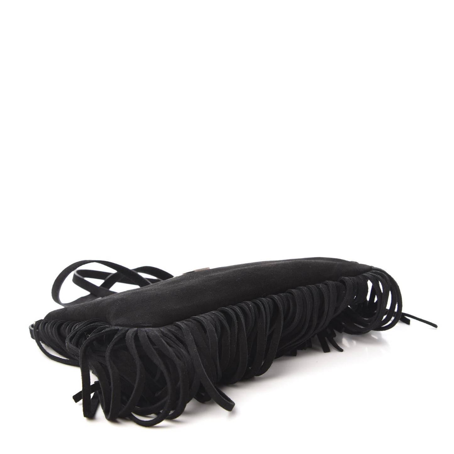 Suede Calfskin Small Fringe Crossbody Bag Black