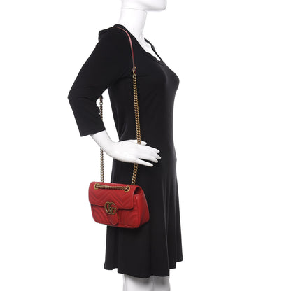Gucci Calfskin Matelasse Mini GG Marmont Shoulder Bag Hibiscus Red 2 of 12