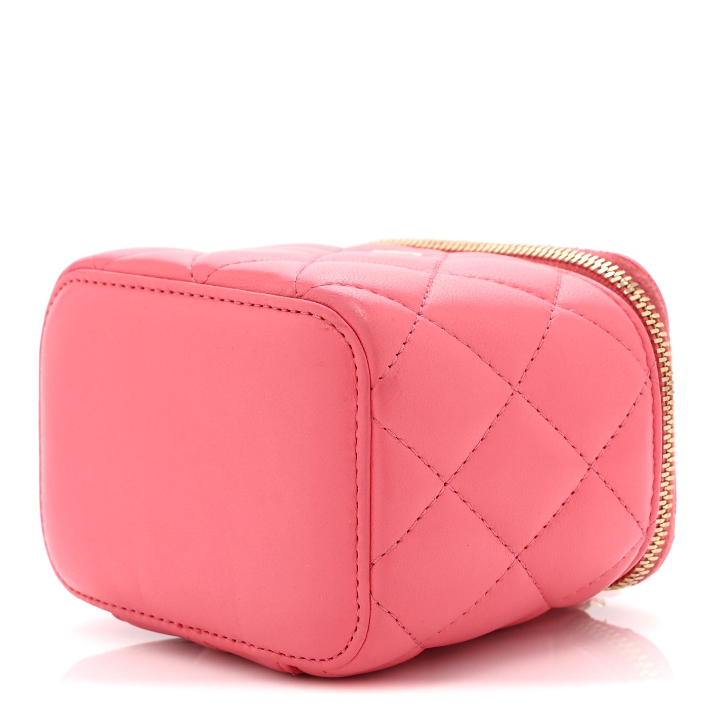 Lambskin Quilted Mini Vanity Case With Chain Pink