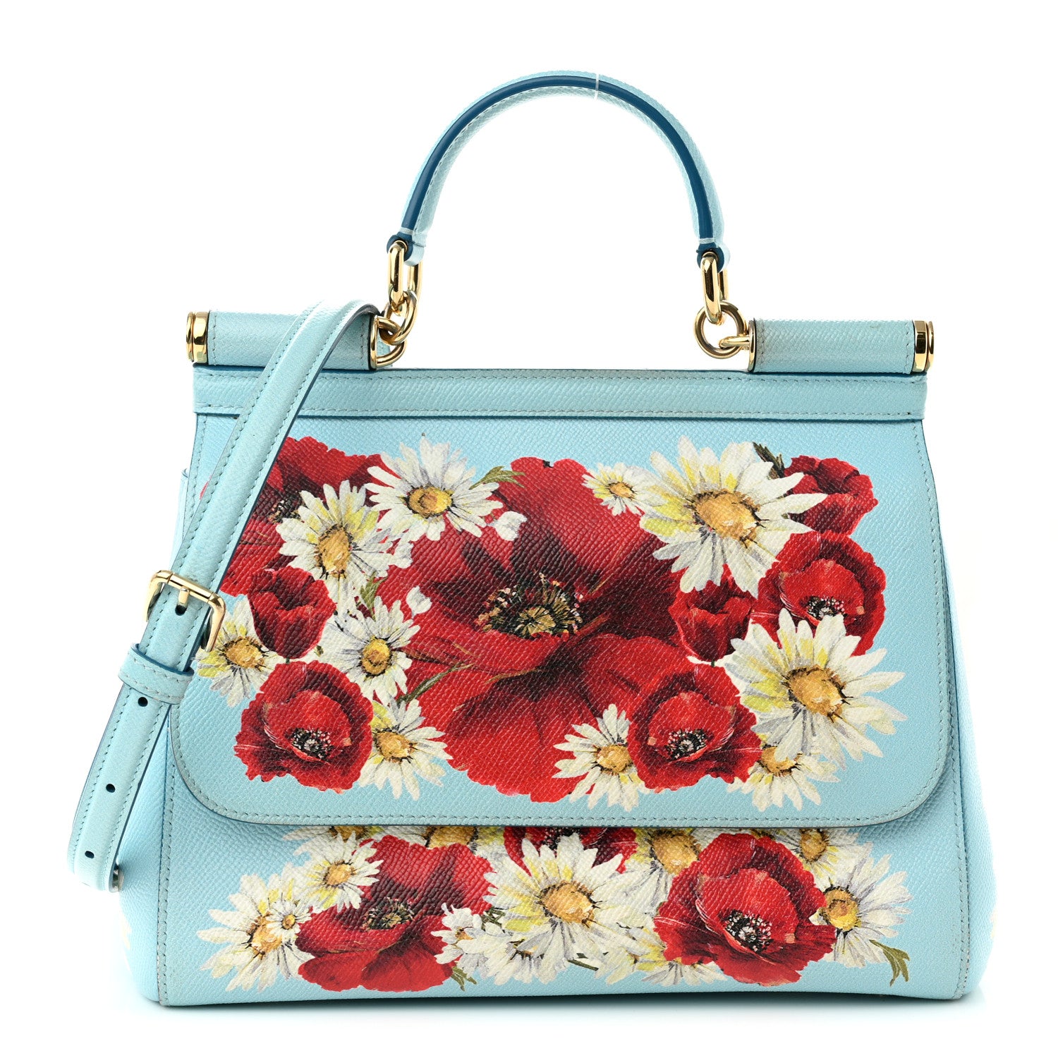Dolce & Gabbana Dauphine St.Giap Papaveri Print Medium Miss Sicily Satchel Celeste 1 of 10