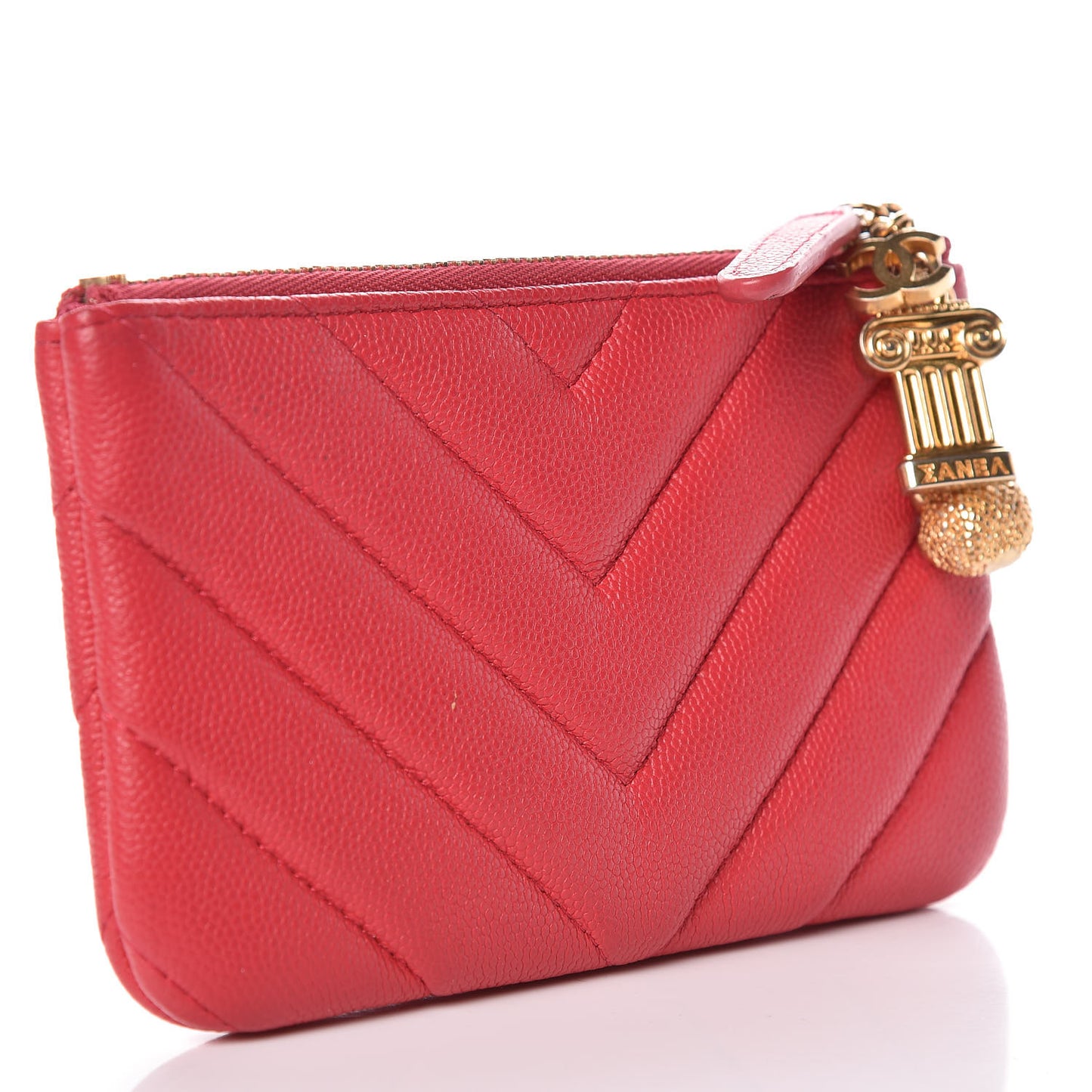 Caviar Chevron Quilted Small Ancient Greek Charms Cosmetic Case Dark Pink