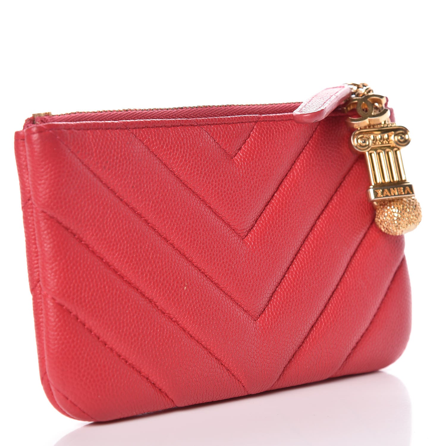 Chanel Caviar Chevron Quilted Small Ancient Greek Charms Cosmetic Case Dark Pink 3 of 7