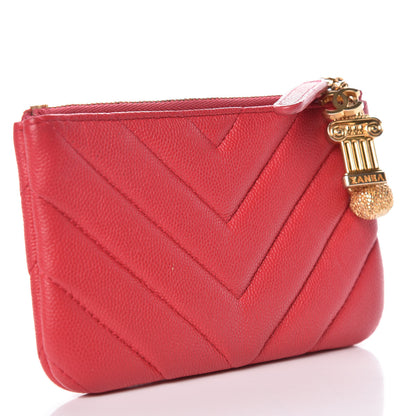 Chanel Caviar Chevron Quilted Small Ancient Greek Charms Cosmetic Case Dark Pink 3 of 7