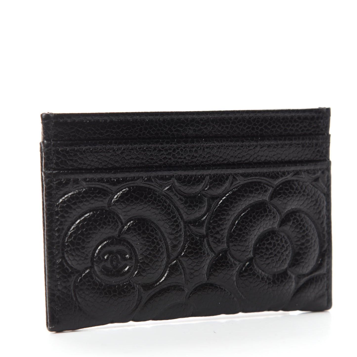Caviar Camellia Embossed Card Holder Black