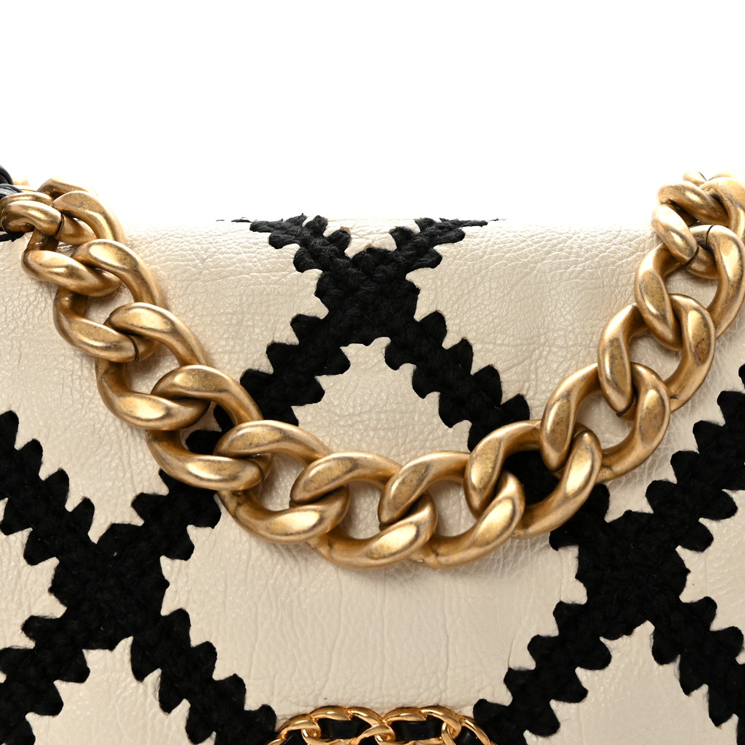 Chanel Calfskin Crochet Large Chanel 19 Flap White Black 1858769