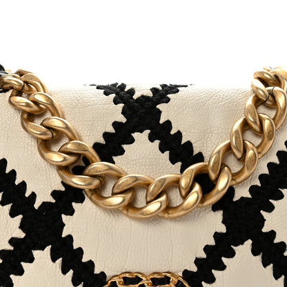 Chanel Calfskin Crochet Large Chanel 19 Flap White Black 8 of 11