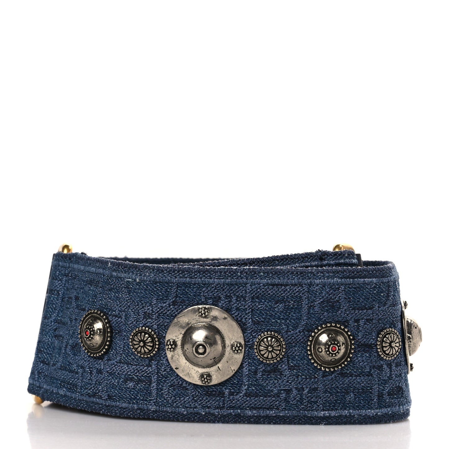 Oblique Denim Studded Shoulder Strap Blue