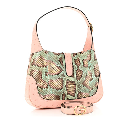 Gucci Snakeskin Ostrich Calfskin Small Jackie 1961 Hobo Pink Multicolor 3 of 11