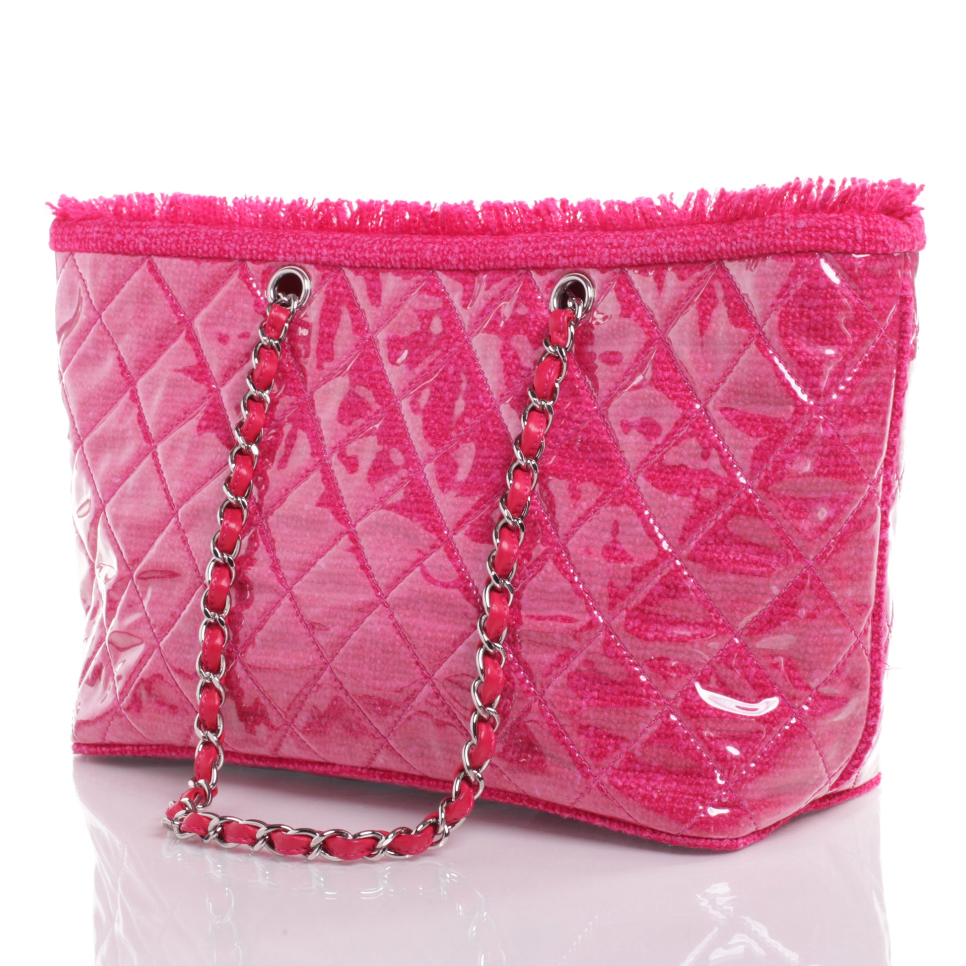 Chanel Vinyl Quilted Funny Tweed Tote Fuchsia 4 of 10