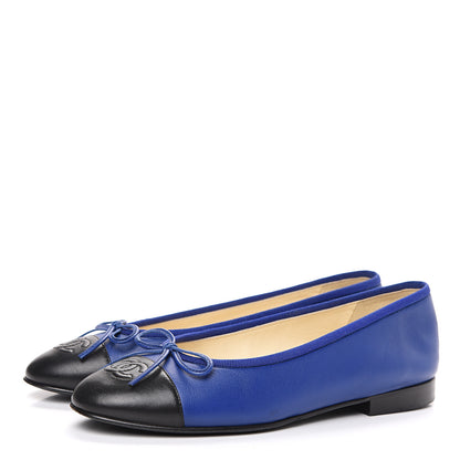 Chanel Calfskin CC Cap Toe Ballerina Flats 36 Blue 3 of 8