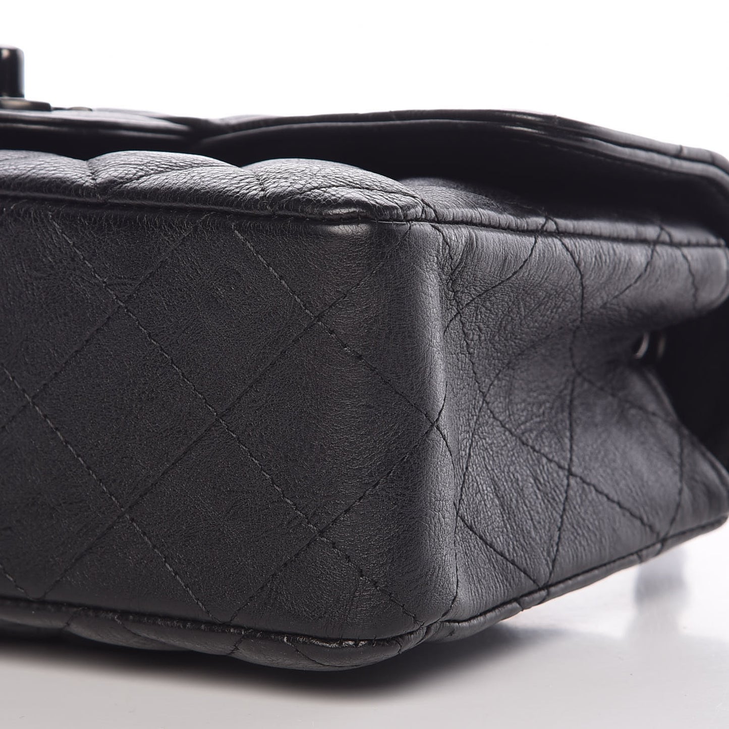 Crumpled Calfskin Quilted Mini Rectangular Flap So Black