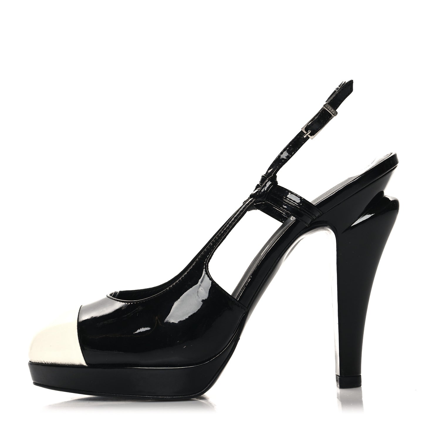 Patent Cap Toe Slingback Pumps 37 Black White