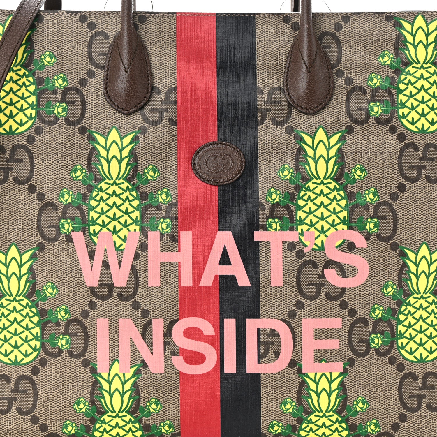 Gucci Maxi GG Supreme Monogram Pineapple Textured Dollar Calfskin Medium Retro Interlocking G Tote Bag Beige Ebony Green Pink New Acero 8 of 11