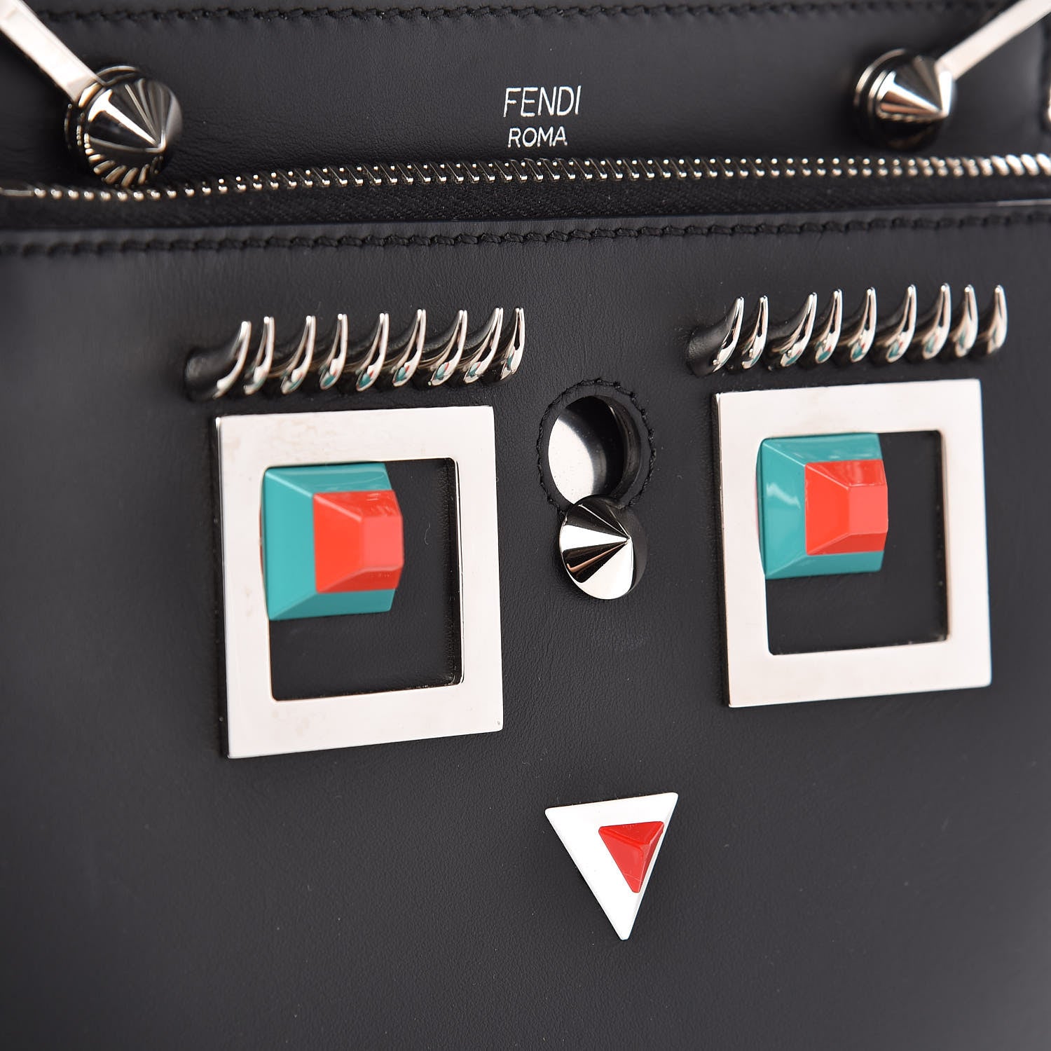 Fendi Vitello Baltico Hypnoteyes Studded Small Dotcom Click Chain Satchel Black 14 of 15