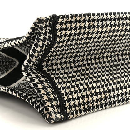 Christian Dior Canvas Houndstooth Embroidered Medium Book Tote Black White 8 of 9