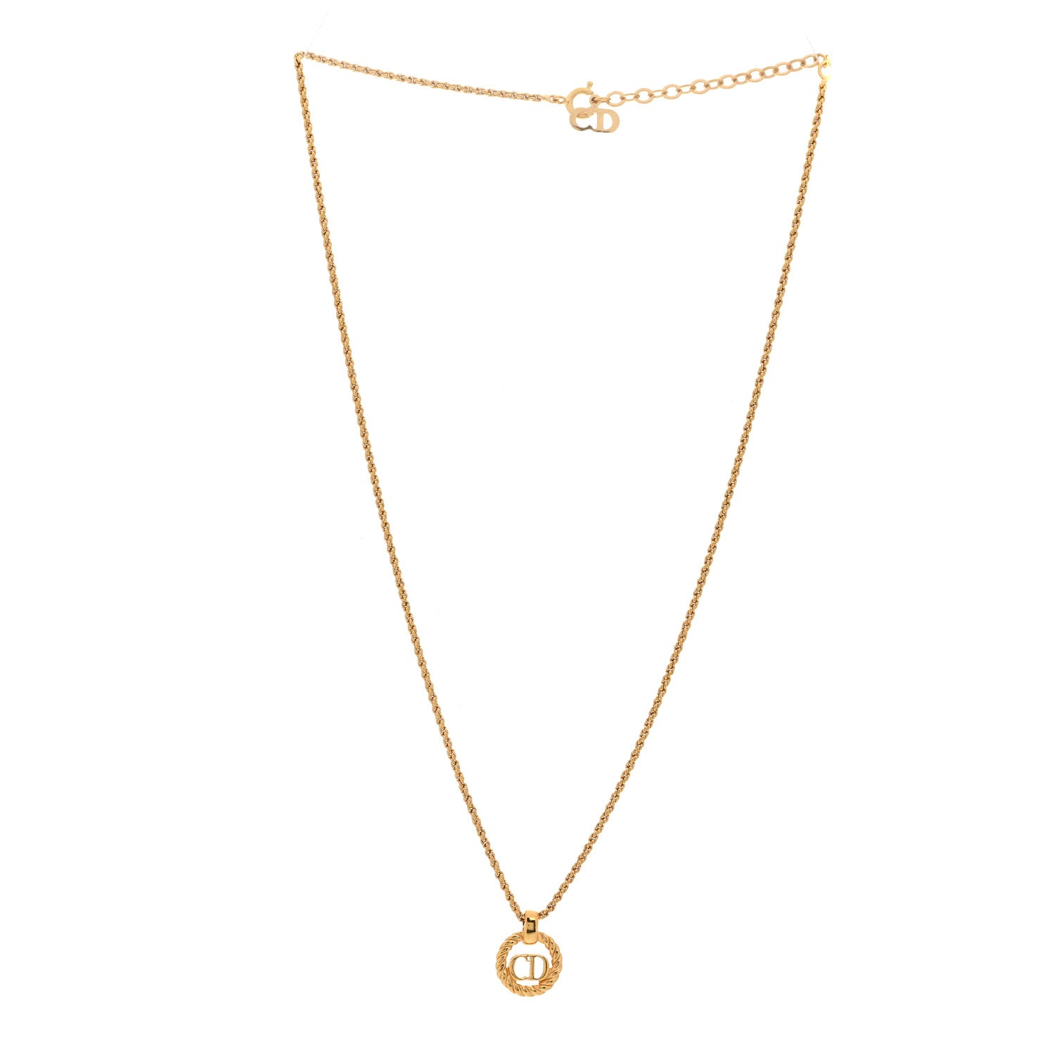 Christian Dior Metal CD Logo Round Pendant Necklace Gold 3 of 6