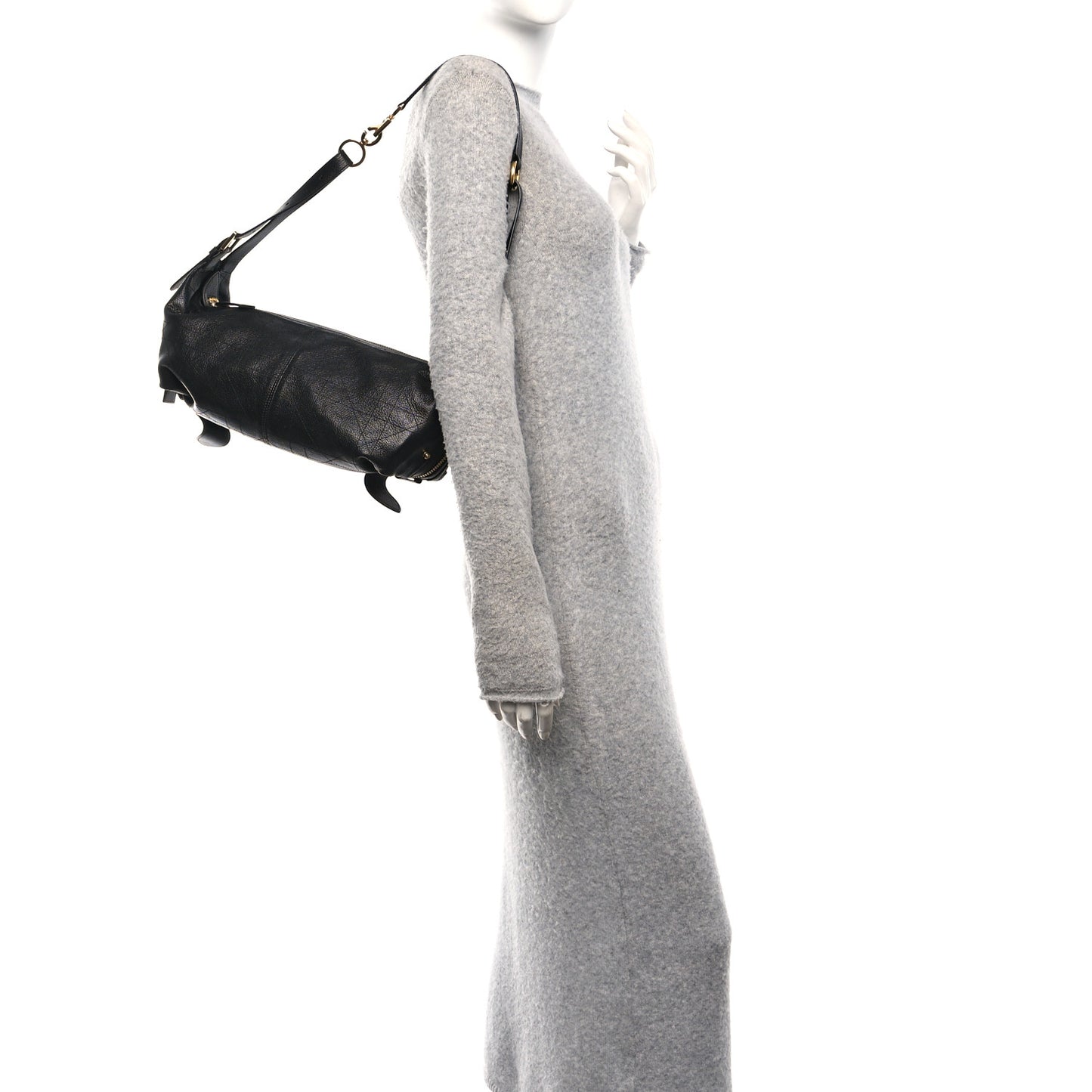 Shiny Grained Calfskin Macrocannage Medium D-Journey Bag Black