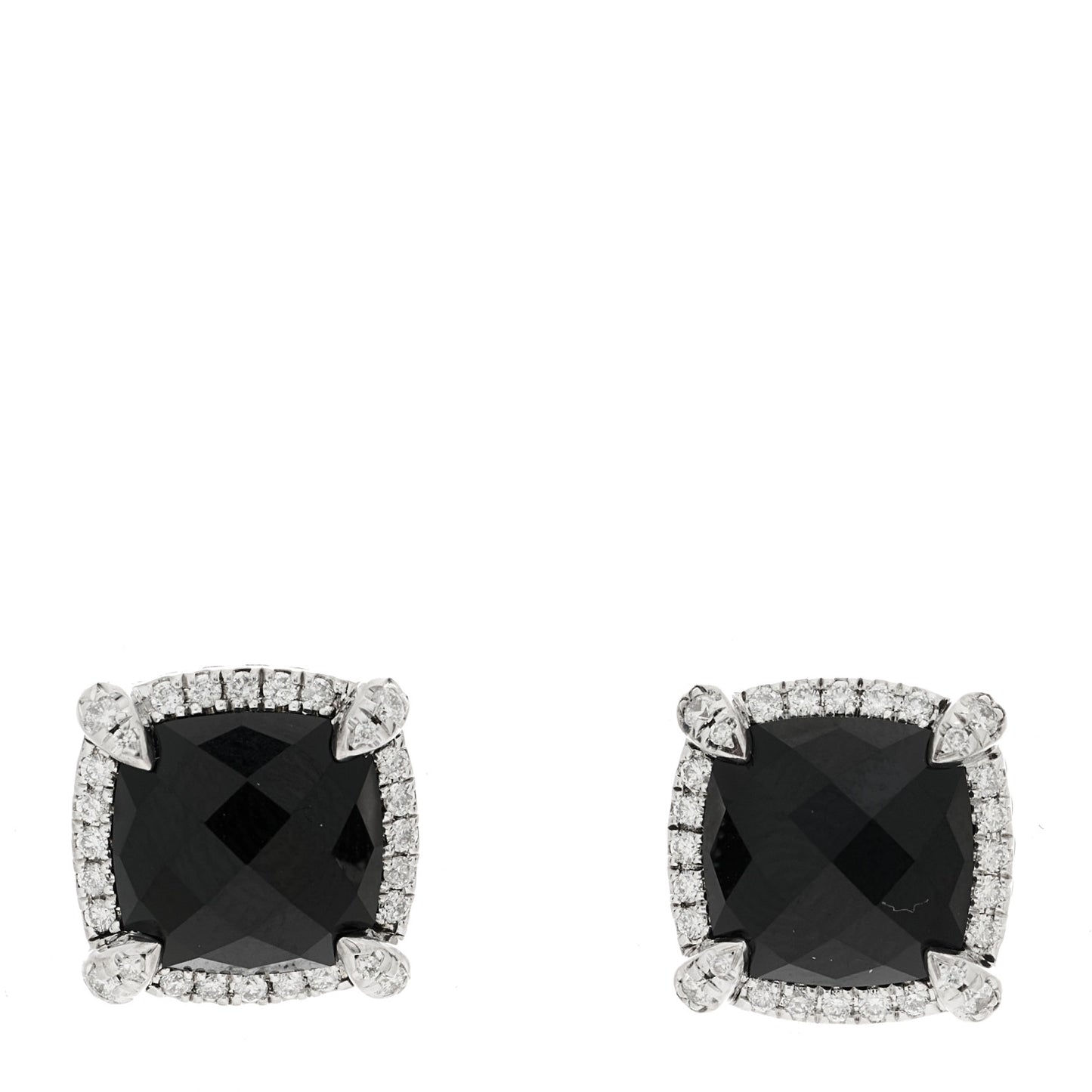 Sterling Silver Diamond Black Onyx 9mm Chatelaine Bezel Earrings