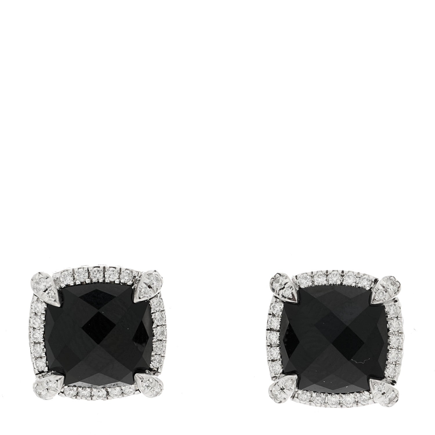 David Yurman Sterling Silver Diamond Black Onyx 9mm Chatelaine Bezel Earrings 1 of 4