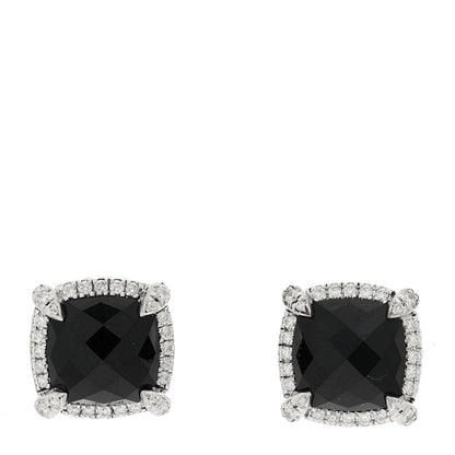 David Yurman Sterling Silver Diamond Black Onyx 9mm Chatelaine Bezel Earrings 1 of 4