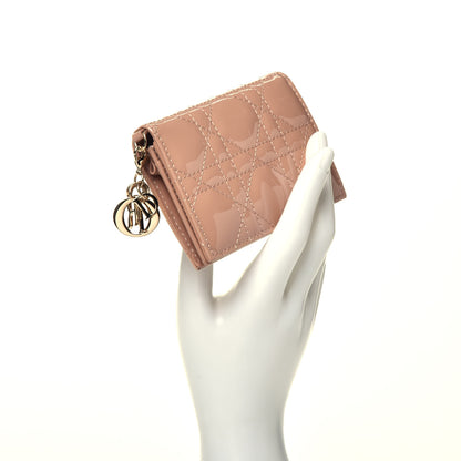 Christian Dior Patent Cannage Small Lady Dior Flap Card Holder Rose De Vents 2 of 7